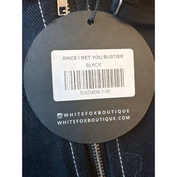 NWT White Fox Black "Since I Met You" Bustier Top Cotton Medium Zipper & Tie - Picture 3 of 4